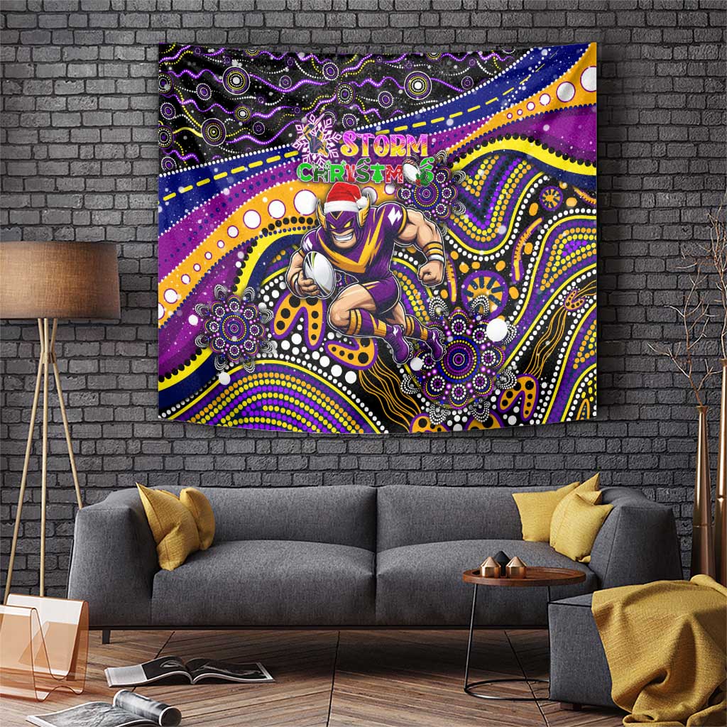 Merry Christmas Storm Tapestry Aboriginal Santa Rugby Mascot - Melbourne