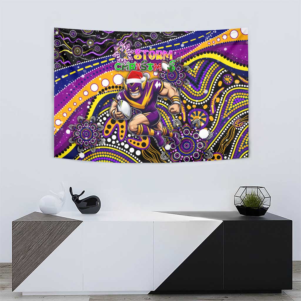 Merry Christmas Storm Tapestry Aboriginal Santa Rugby Mascot - Melbourne