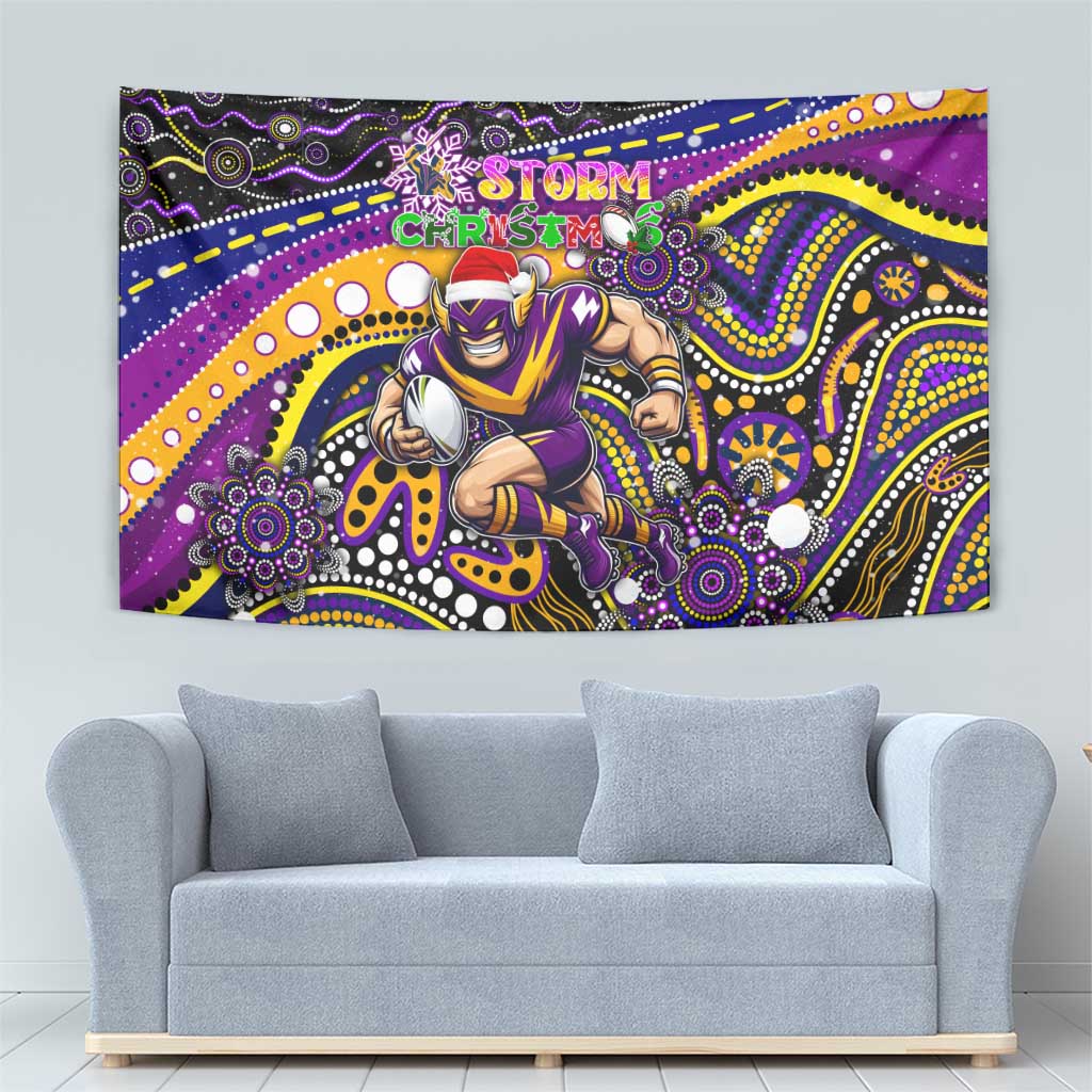 Merry Christmas Storm Tapestry Aboriginal Santa Rugby Mascot - Melbourne