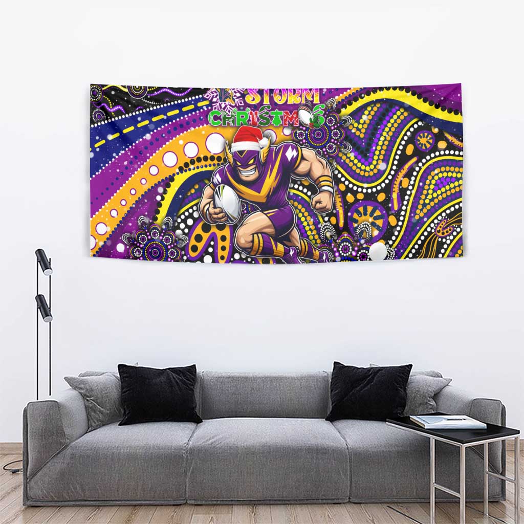 Merry Christmas Storm Tapestry Aboriginal Santa Rugby Mascot - Melbourne