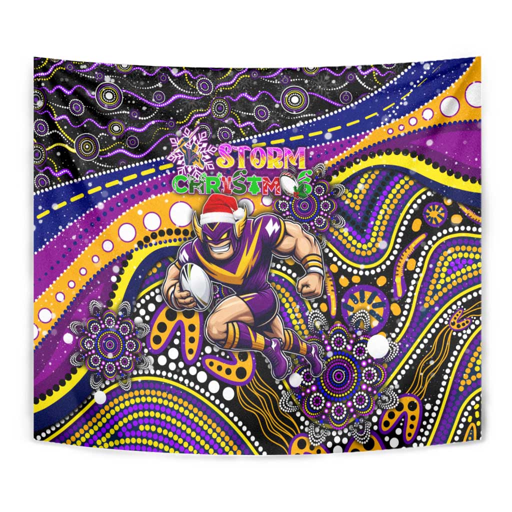 Merry Christmas Storm Tapestry Aboriginal Santa Rugby Mascot - Melbourne