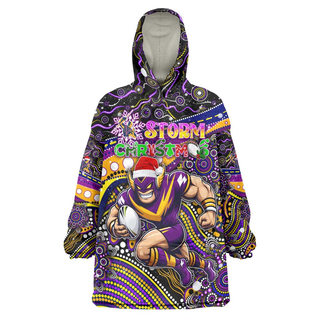 Merry Christmas Storm Wearable Blanket Hoodie Aboriginal Santa Rugby Mascot - Melbourne