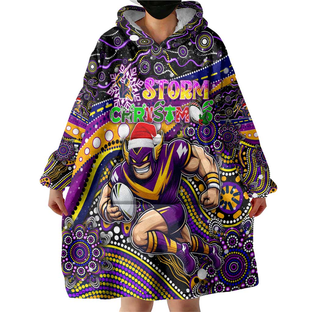 Merry Christmas Storm Wearable Blanket Hoodie Aboriginal Santa Rugby Mascot - Melbourne