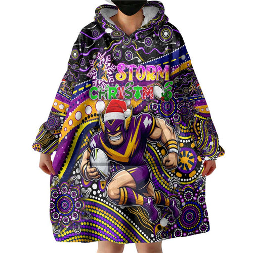 Merry Christmas Storm Wearable Blanket Hoodie Aboriginal Santa Rugby Mascot - Melbourne