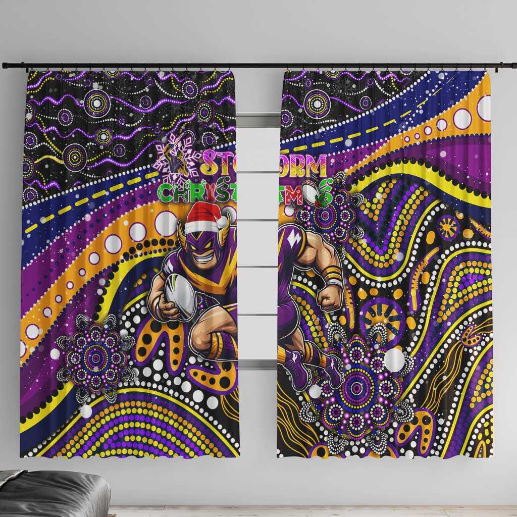 Merry Christmas Storm Window Curtain Aboriginal Santa Rugby Mascot - Melbourne