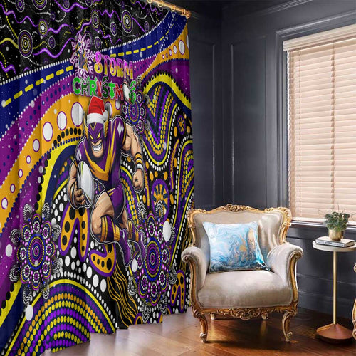 Merry Christmas Storm Window Curtain Aboriginal Santa Rugby Mascot - Melbourne