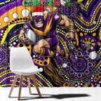 Merry Christmas Storm Window Curtain Aboriginal Santa Rugby Mascot - Melbourne
