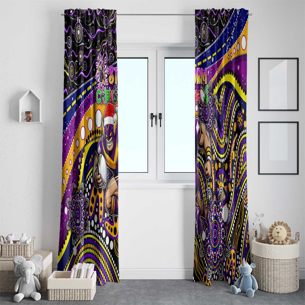 Merry Christmas Storm Window Curtain Aboriginal Santa Rugby Mascot - Melbourne