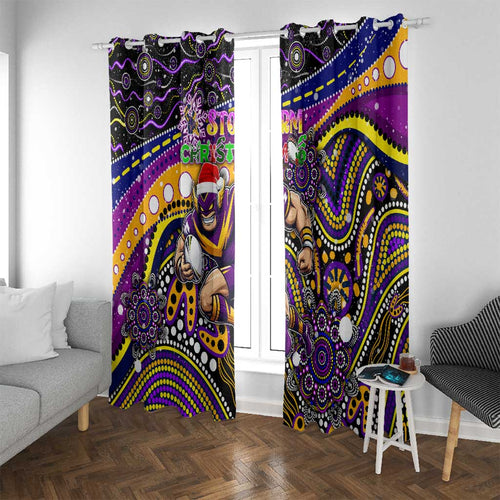 Merry Christmas Storm Window Curtain Aboriginal Santa Rugby Mascot - Melbourne