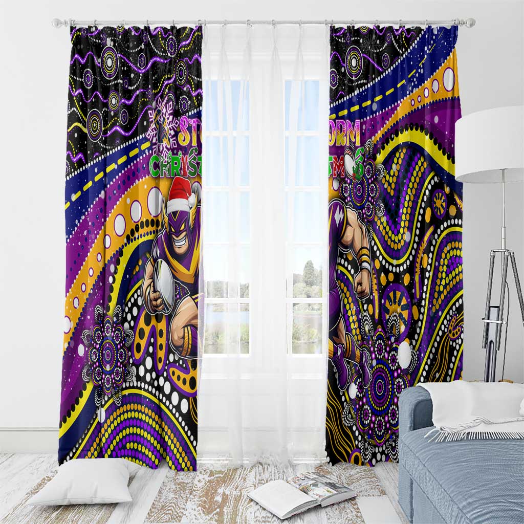 Merry Christmas Storm Window Curtain Aboriginal Santa Rugby Mascot - Melbourne