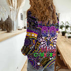Merry Christmas Storm Women Casual Shirt Aboriginal Santa Rugby Mascot - Melbourne