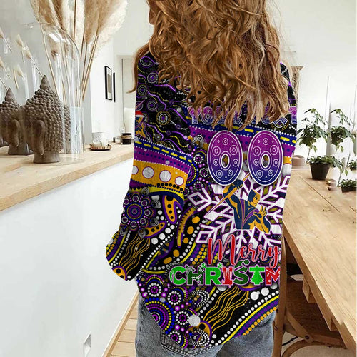 Merry Christmas Storm Women Casual Shirt Aboriginal Santa Rugby Mascot - Melbourne