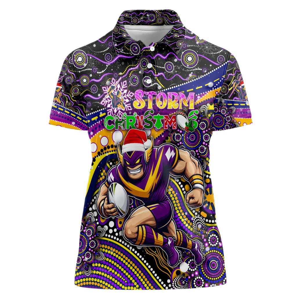 Merry Christmas Storm Women Polo Shirt Aboriginal Santa Rugby Mascot - Melbourne