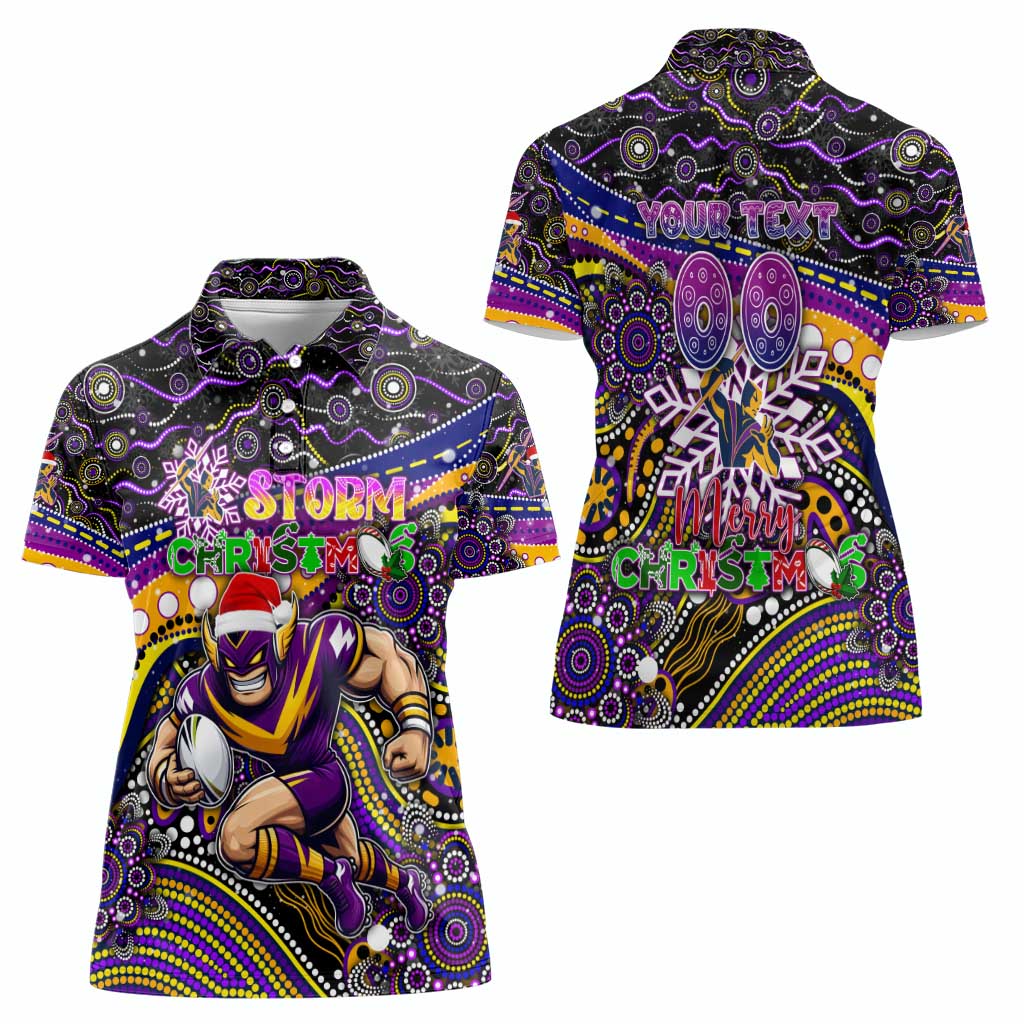 Merry Christmas Storm Women Polo Shirt Aboriginal Santa Rugby Mascot - Melbourne
