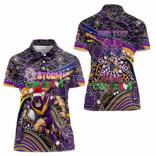 Merry Christmas Storm Women Polo Shirt Aboriginal Santa Rugby Mascot - Melbourne