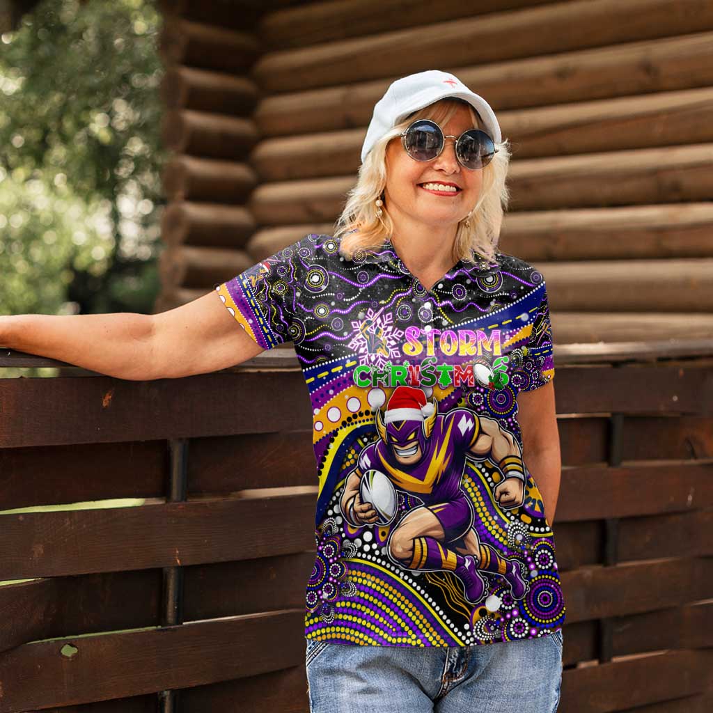 Merry Christmas Storm Women Polo Shirt Aboriginal Santa Rugby Mascot - Melbourne