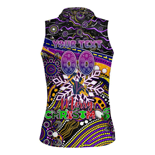 Merry Christmas Storm Women Sleeveless Polo Shirt Aboriginal Santa Rugby Mascot - Melbourne