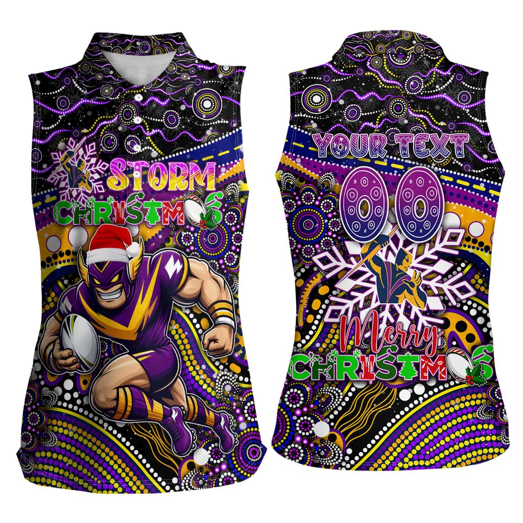 Merry Christmas Storm Women Sleeveless Polo Shirt Aboriginal Santa Rugby Mascot - Melbourne