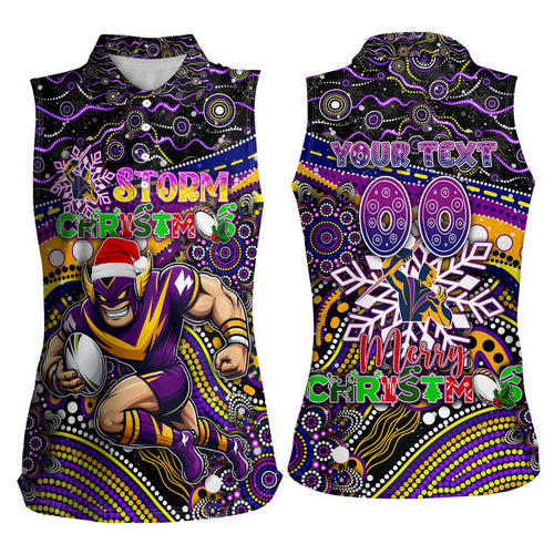 Merry Christmas Storm Women Sleeveless Polo Shirt Aboriginal Santa Rugby Mascot - Melbourne