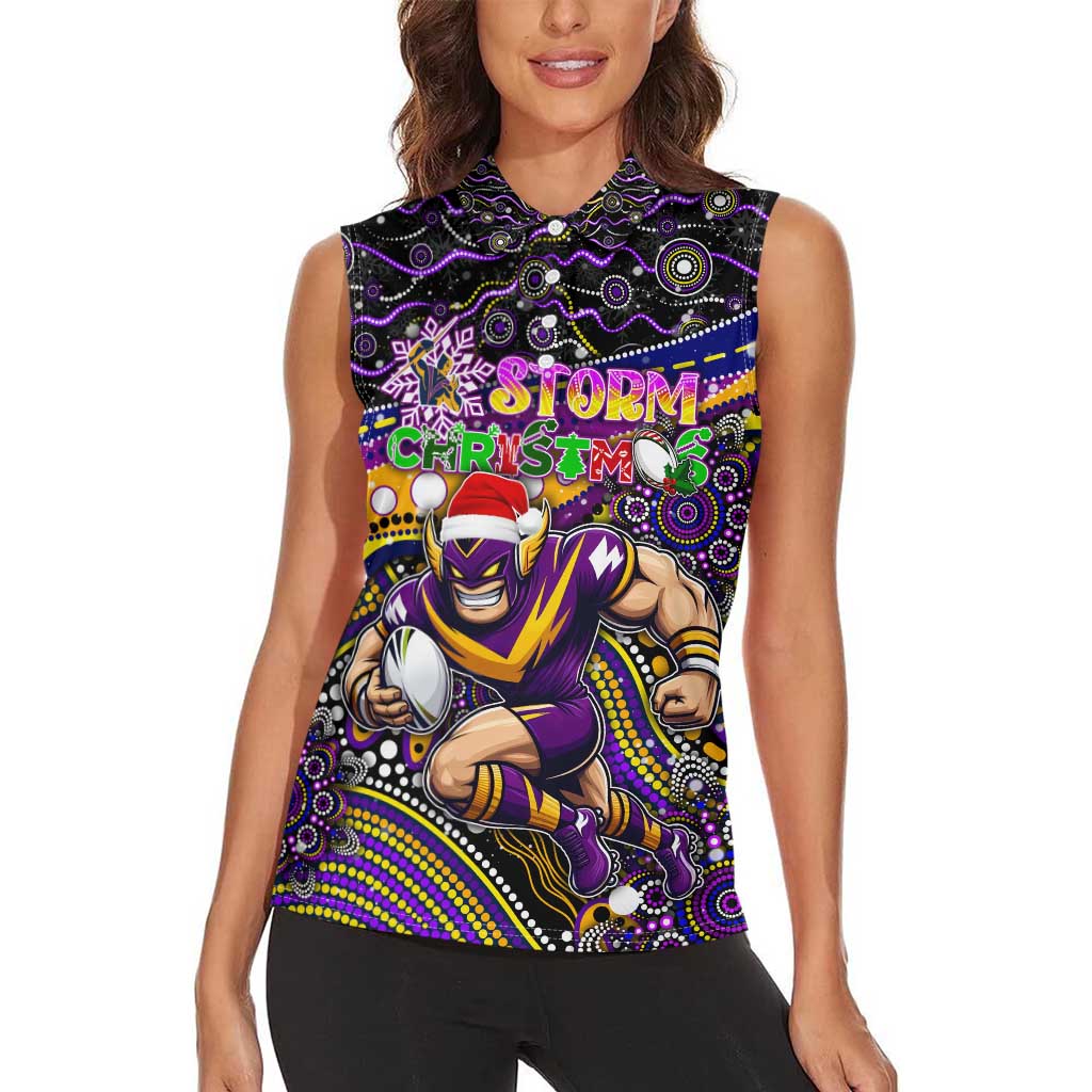 Merry Christmas Storm Women Sleeveless Polo Shirt Aboriginal Santa Rugby Mascot - Melbourne
