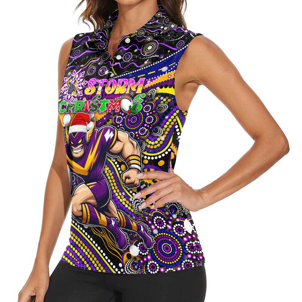 Merry Christmas Storm Women Sleeveless Polo Shirt Aboriginal Santa Rugby Mascot - Melbourne