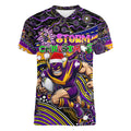 Merry Christmas Storm Women V-Neck T-Shirt Aboriginal Santa Rugby Mascot - Melbourne