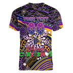 Merry Christmas Storm Women V-Neck T-Shirt Aboriginal Santa Rugby Mascot - Melbourne