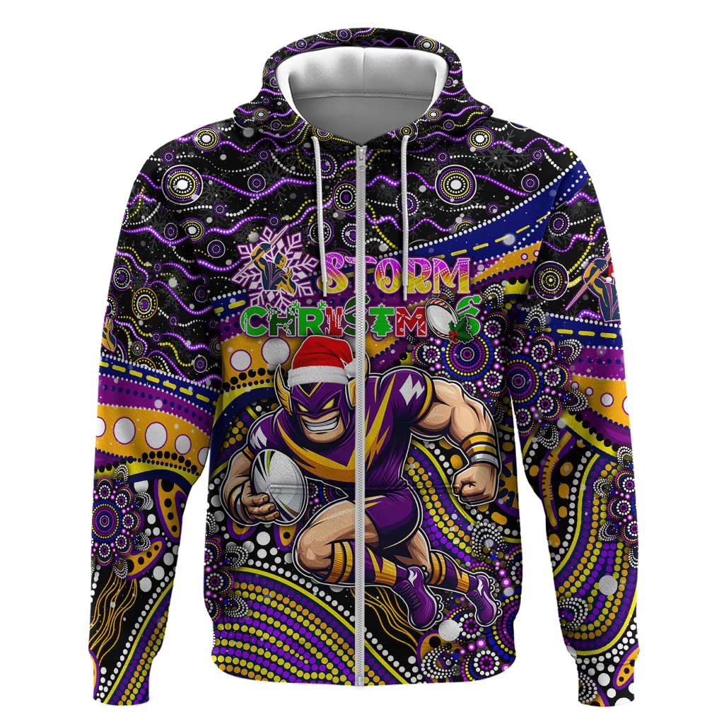 Merry Christmas Storm Zip Hoodie Aboriginal Santa Rugby Mascot - Melbourne