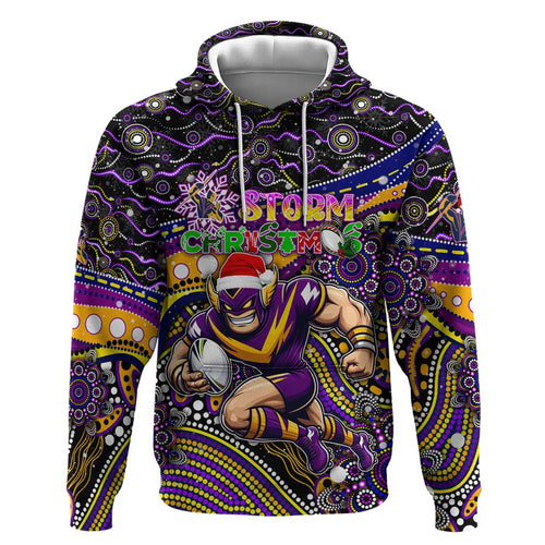 Merry Christmas Storm Zip Hoodie Aboriginal Santa Rugby Mascot - Melbourne