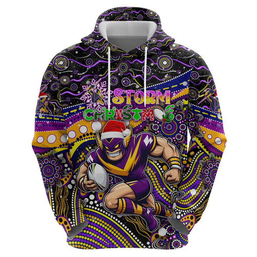 Merry Christmas Storm Zip Hoodie Aboriginal Santa Rugby Mascot - Melbourne