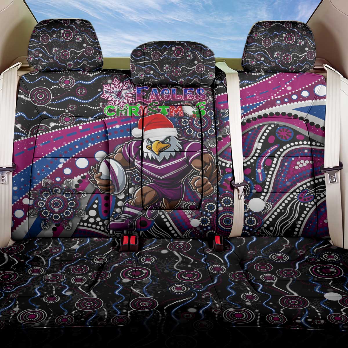 Merry Christmas Manly Warringah Sea Eagles Back Car Seat Cover Aboriginal Santa Rugby Mascot - Silvertails