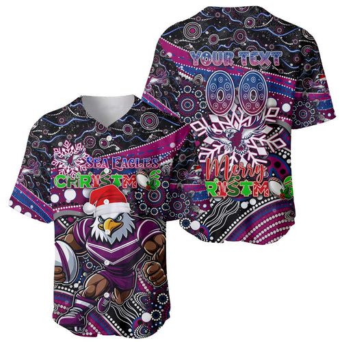 Merry Christmas Manly Warringah Sea Eagles Baseball Jersey Aboriginal Santa Rugby Mascot - Silvertails