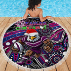Merry Christmas Manly Warringah Sea Eagles Beach Blanket Aboriginal Santa Rugby Mascot - Silvertails