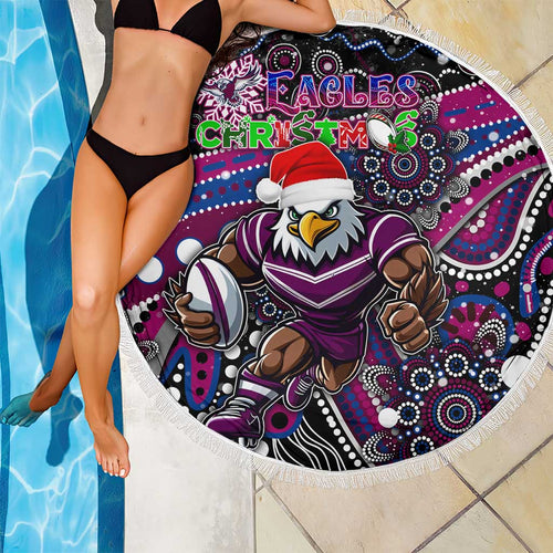 Merry Christmas Manly Warringah Sea Eagles Beach Blanket Aboriginal Santa Rugby Mascot - Silvertails