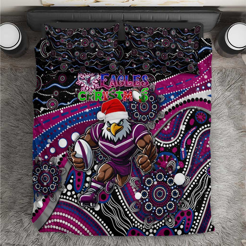 Merry Christmas Manly Warringah Sea Eagles Bedding Set Aboriginal Santa Rugby Mascot - Silvertails