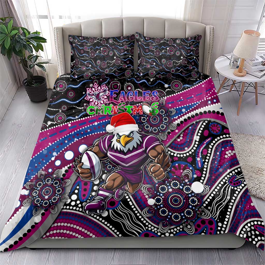 Merry Christmas Manly Warringah Sea Eagles Bedding Set Aboriginal Santa Rugby Mascot - Silvertails