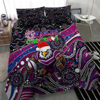 Merry Christmas Manly Warringah Sea Eagles Bedding Set Aboriginal Santa Rugby Mascot - Silvertails