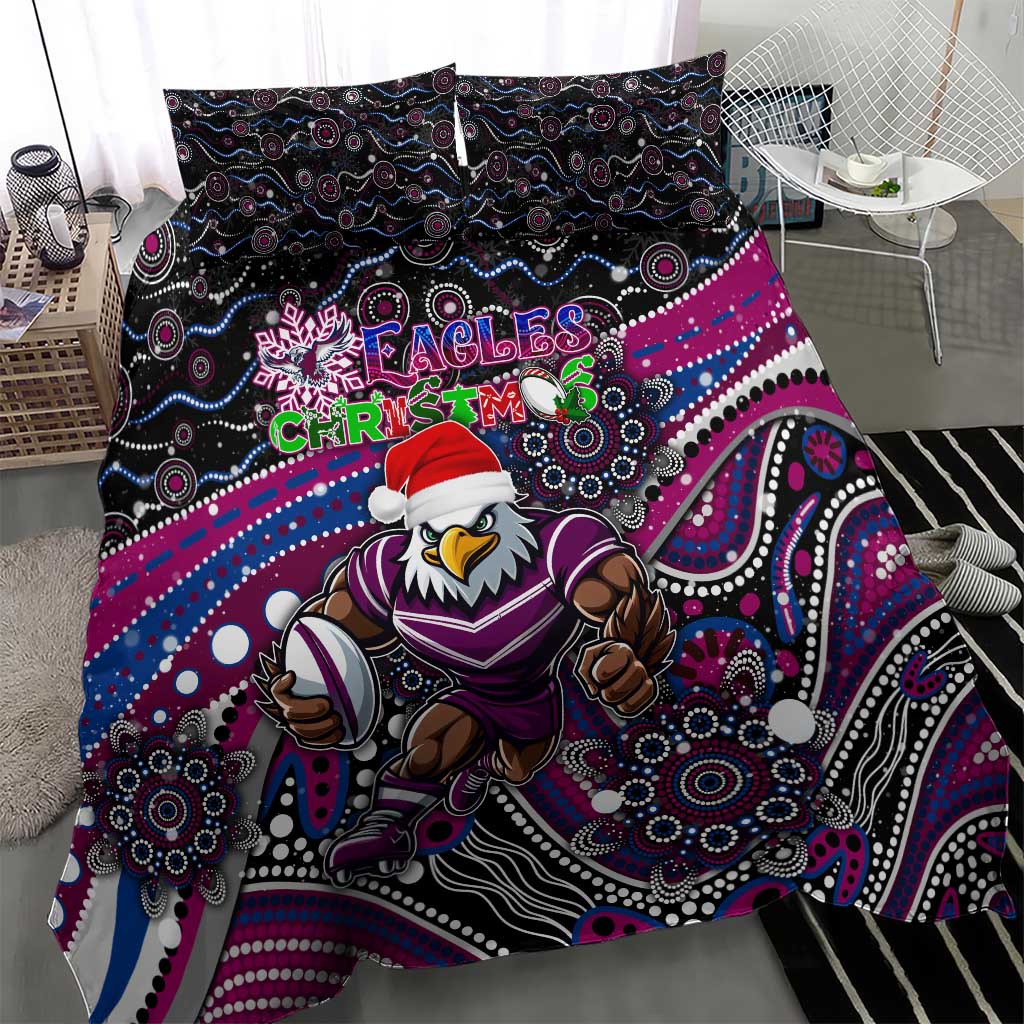 Merry Christmas Manly Warringah Sea Eagles Bedding Set Aboriginal Santa Rugby Mascot - Silvertails