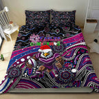 Merry Christmas Manly Warringah Sea Eagles Bedding Set Aboriginal Santa Rugby Mascot - Silvertails