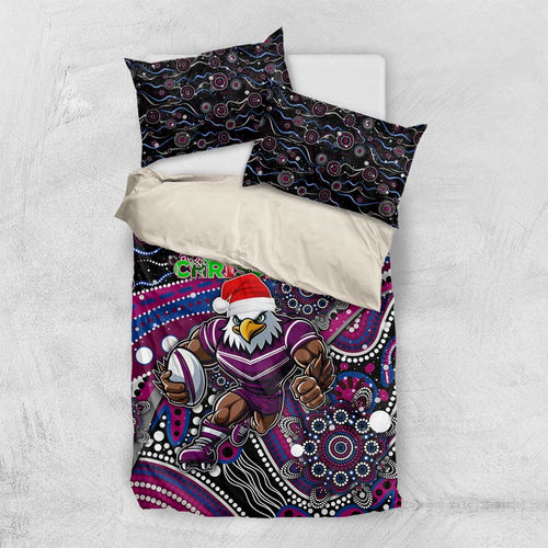 Merry Christmas Manly Warringah Sea Eagles Bedding Set Aboriginal Santa Rugby Mascot - Silvertails