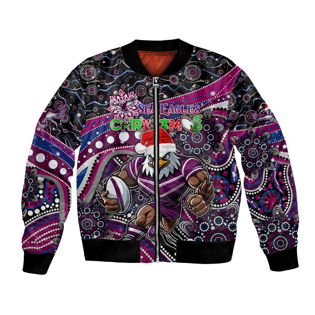 Merry Christmas Manly Warringah Sea Eagles Bomber Jacket Aboriginal Santa Rugby Mascot - Silvertails