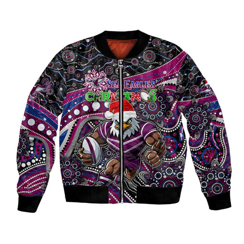 Merry Christmas Manly Warringah Sea Eagles Bomber Jacket Aboriginal Santa Rugby Mascot - Silvertails