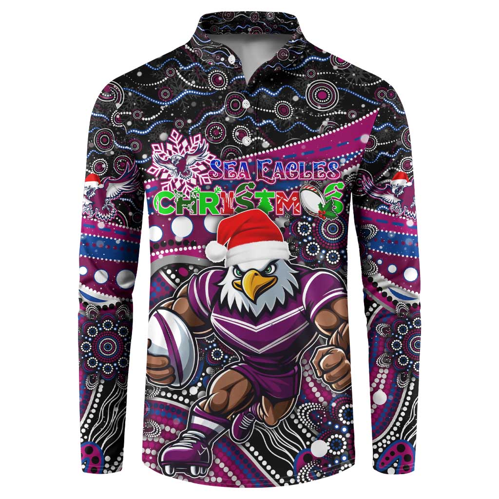 Merry Christmas Manly Warringah Sea Eagles Button Sweatshirt Aboriginal Santa Rugby Mascot - Silvertails