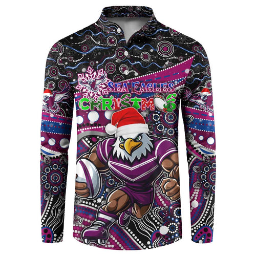 Merry Christmas Manly Warringah Sea Eagles Button Sweatshirt Aboriginal Santa Rugby Mascot - Silvertails