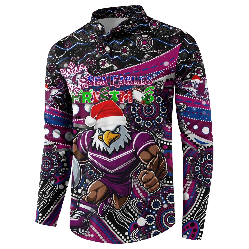 Merry Christmas Manly Warringah Sea Eagles Button Sweatshirt Aboriginal Santa Rugby Mascot - Silvertails