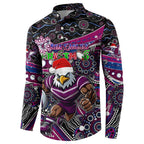 Merry Christmas Manly Warringah Sea Eagles Button Sweatshirt Aboriginal Santa Rugby Mascot - Silvertails