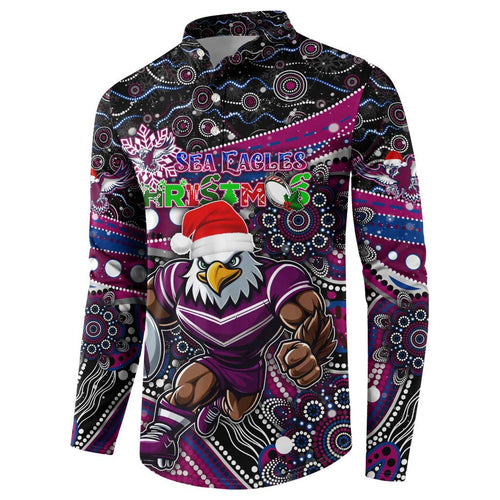 Merry Christmas Manly Warringah Sea Eagles Button Sweatshirt Aboriginal Santa Rugby Mascot - Silvertails