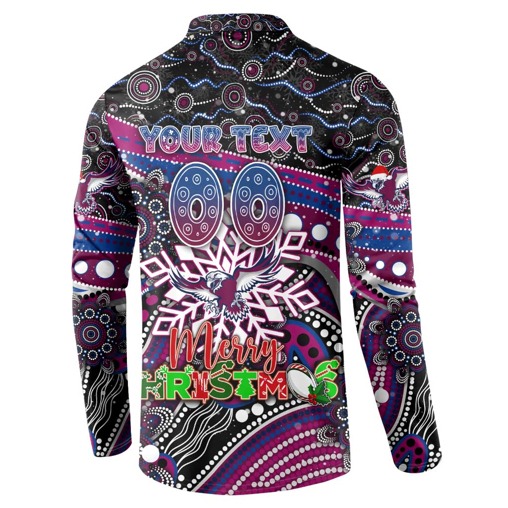 Merry Christmas Manly Warringah Sea Eagles Button Sweatshirt Aboriginal Santa Rugby Mascot - Silvertails