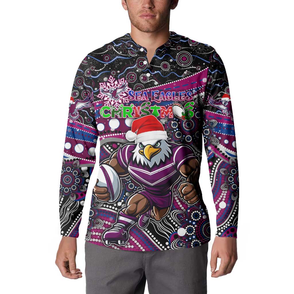 Merry Christmas Manly Warringah Sea Eagles Button Sweatshirt Aboriginal Santa Rugby Mascot - Silvertails