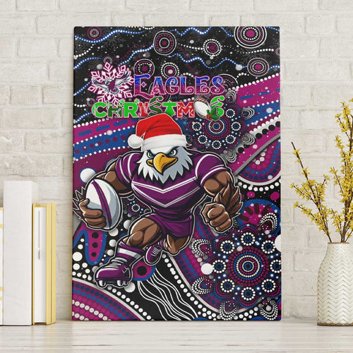 Merry Christmas Manly Warringah Sea Eagles Canvas Wall Art Aboriginal Santa Rugby Mascot - Silvertails